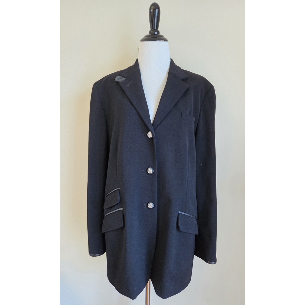 Vtg Lauren RL Wool Tailored Equestrian Blazer Horse Buttons Black Est Sz XL 16‎
